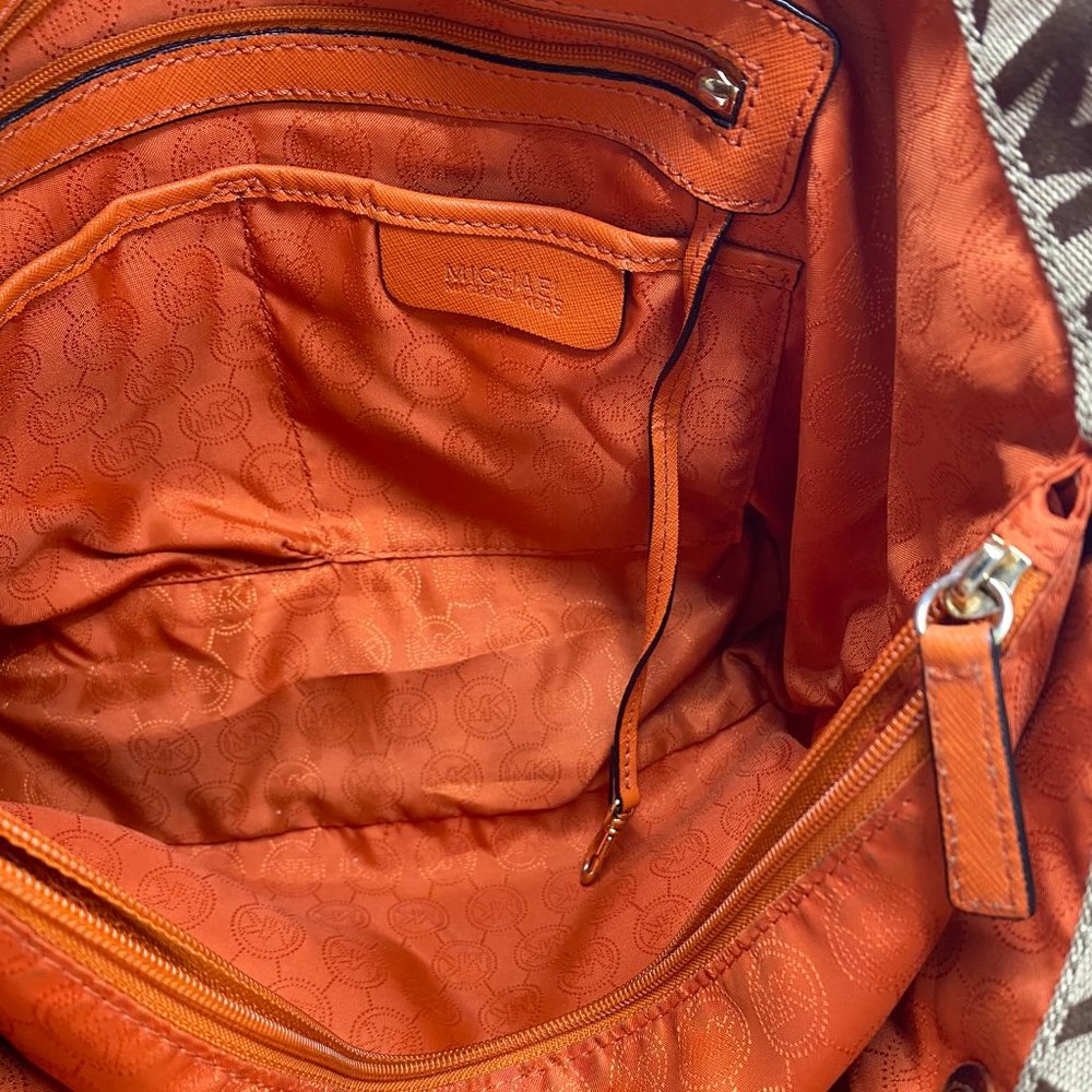 Michael Kors L Tan Orange Jacquard Fabric Tote - Picture 11 of 12